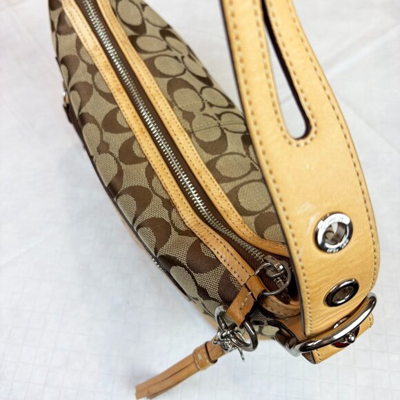 Coach Y2K Signature Logo Monogram Canvas Leather Tan Shoulder Bag Tassel #9363 - Picture 7 of 16